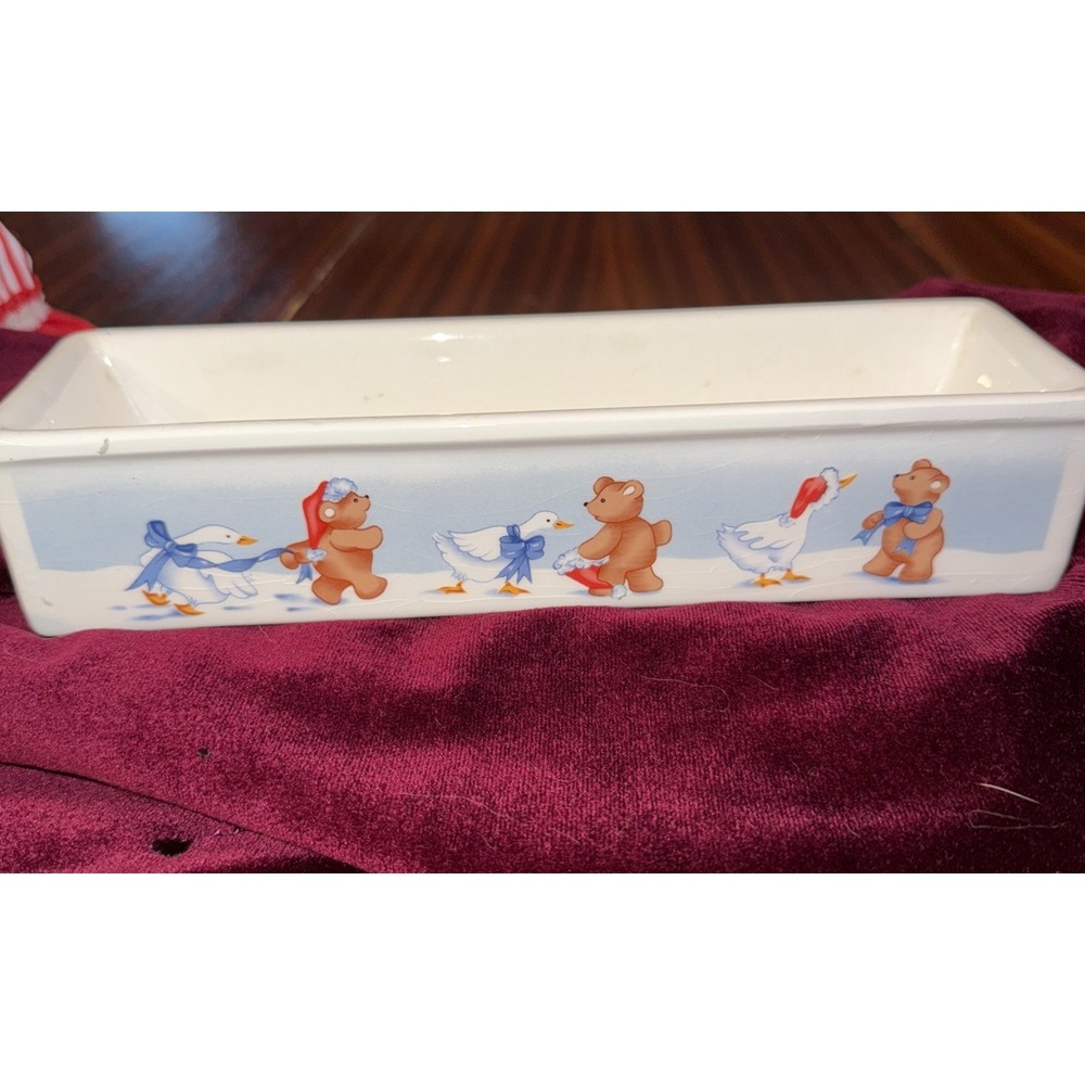 Vintage  Cracker Tray 1988 House of Lloyd TT-11 Christmas Bear and Goose Ceramic